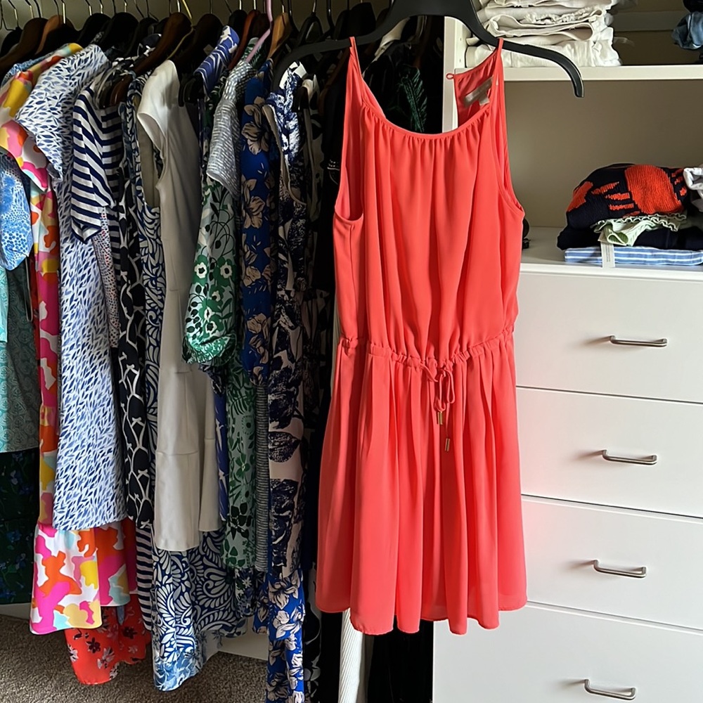 Gorgeous coral dress! Worn lightly